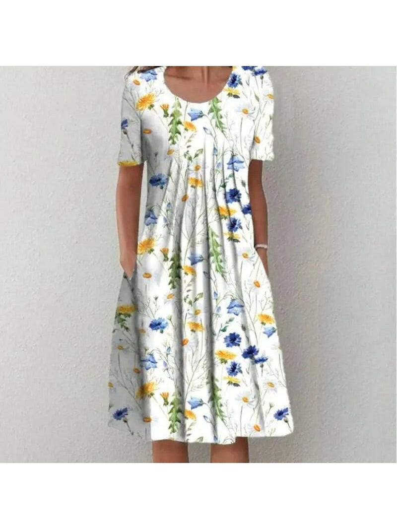 Red floral printed dress named Violette by Lumina Vancouver, featuring a classic design and elegant style.
