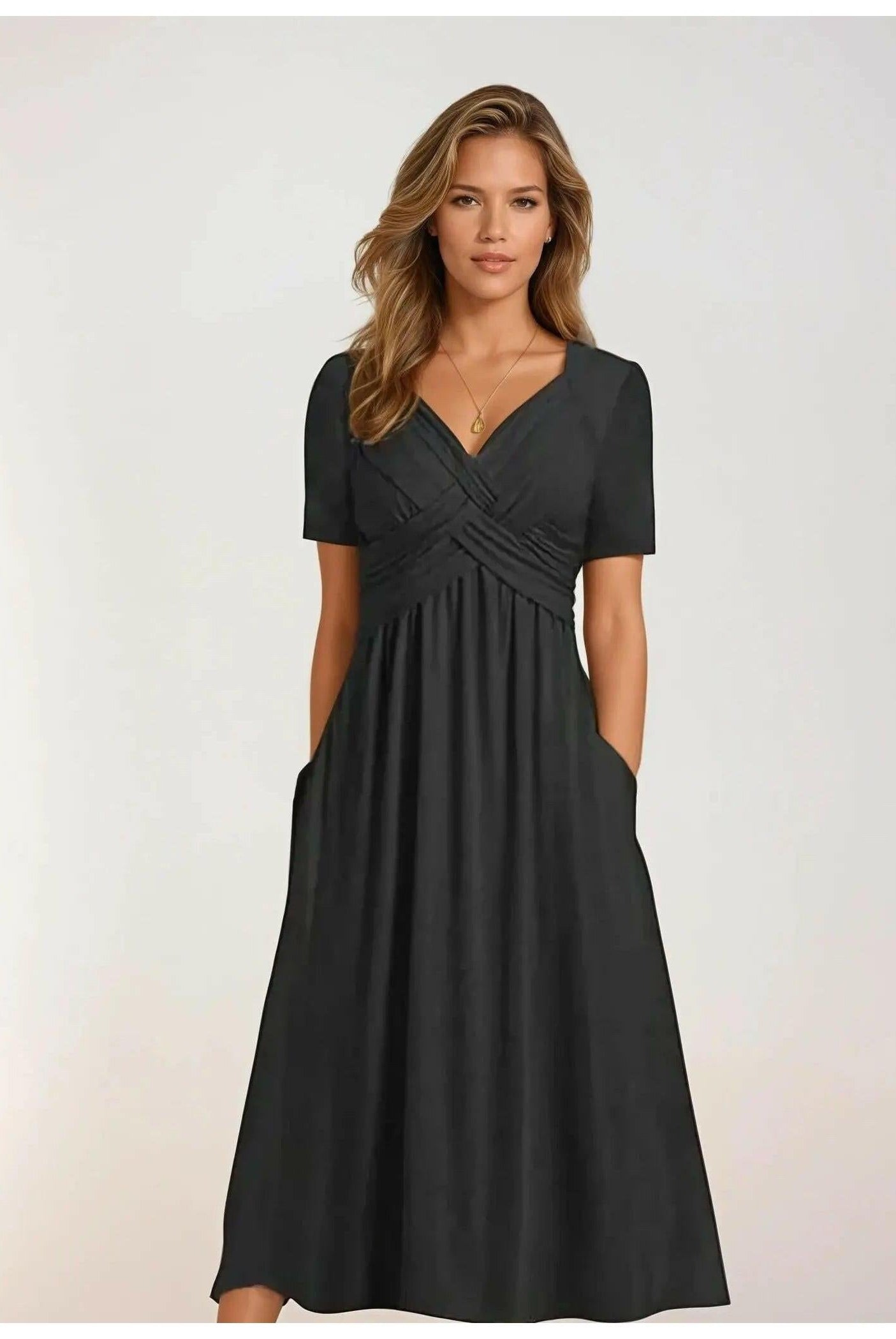Black Amara Graceful Evening Gown by Lumina Wear, elegant dress with flowing fabric and sophisticated design, UK size 8.