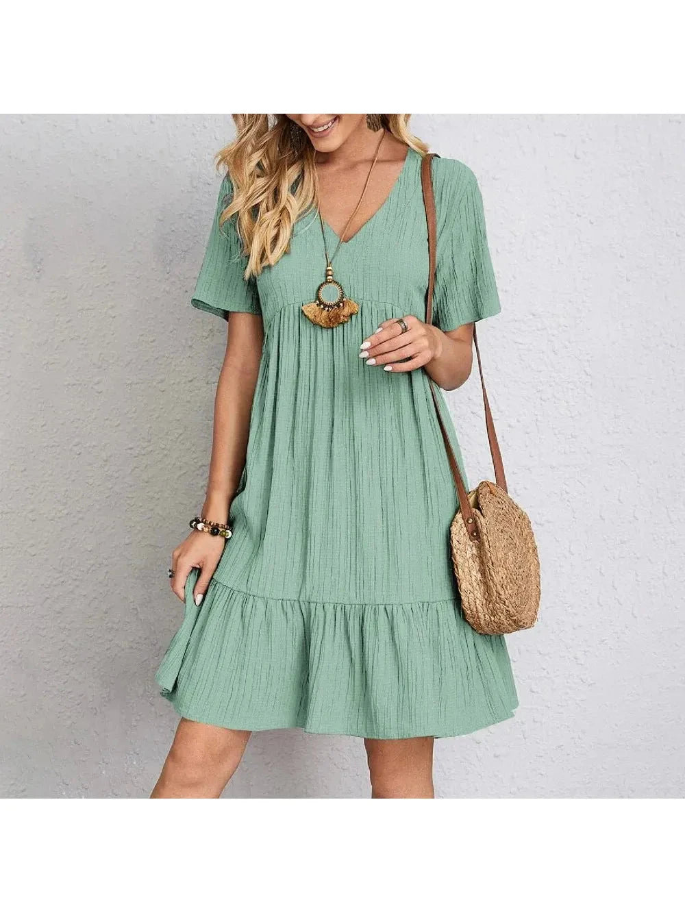 Brown AMY™ casual summer dress from Lumina Vancouver, lightweight and breezy for warm weather, with a relaxed fit.
