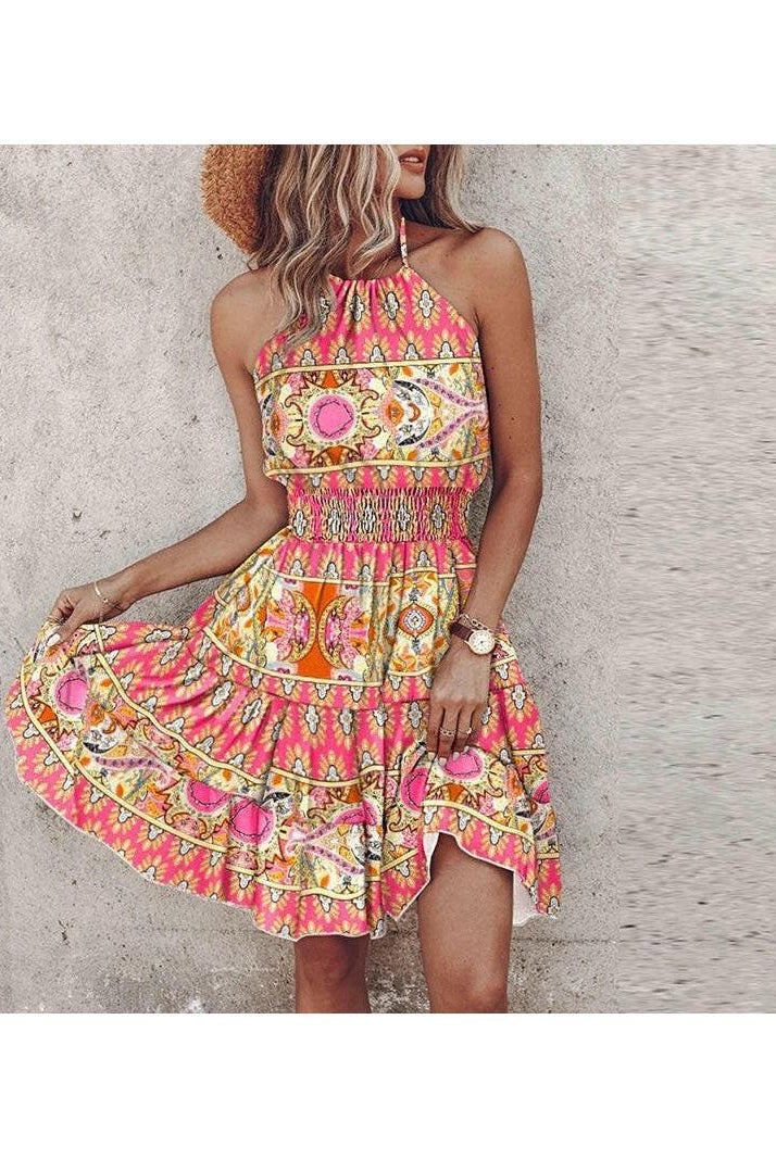 Pink Angela Chic Halter Dress by Lumina Vancouver, stylish sleeveless dress with a flattering halter neckline.