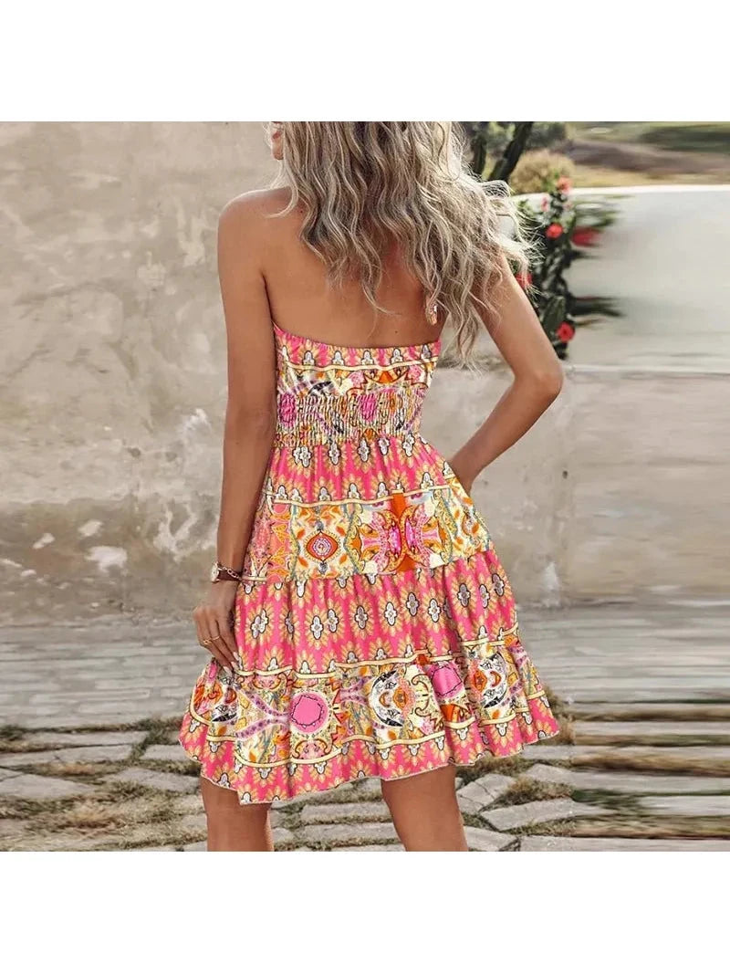 Pink Angela Chic Halter Dress by Lumina Vancouver, stylish sleeveless dress with elegant halter neckline for special occasions.