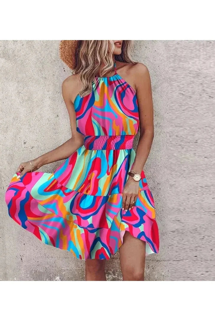 Pink Angela Chic Halter Dress by Lumina Vancouver, featuring elegant design and stylish fit, perfect for special occasions.