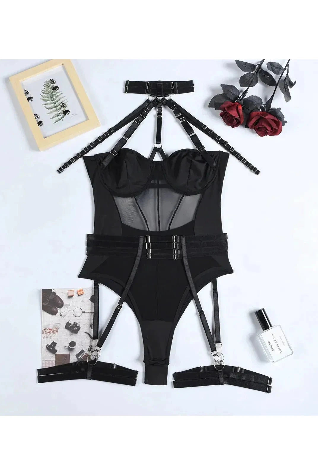 Lumina Wear Angelina's Bodysuit, sleek black bodysuit with long sleeves and fitted design, displayed on a model.