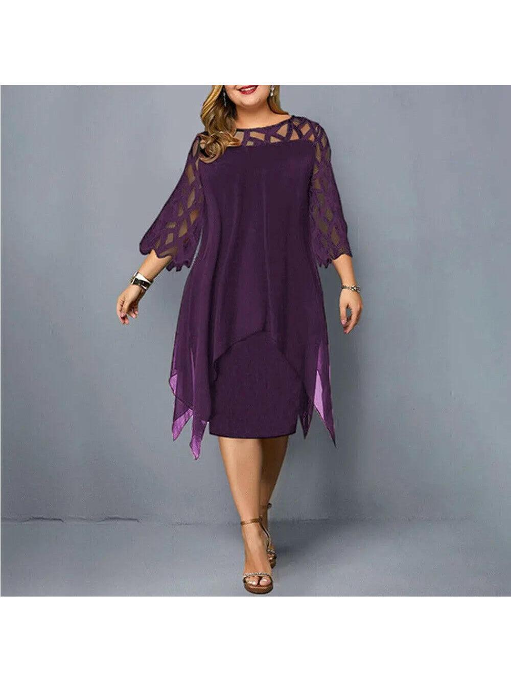 Purple Annika plus size midi dress by Lumina Vancouver, stylish women's dress with a flowy silhouette.