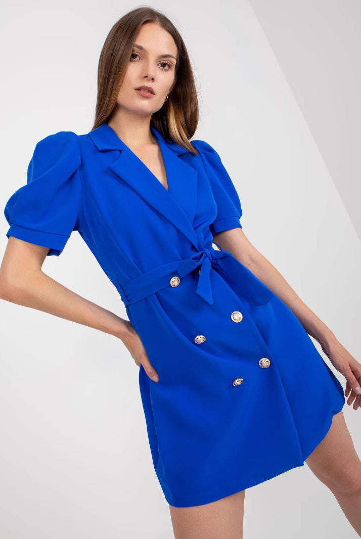 Apricot Aria Valentina Hale blazer dress by Lumina Vancouver, mini length with tailored fit and stylish lapel collar.