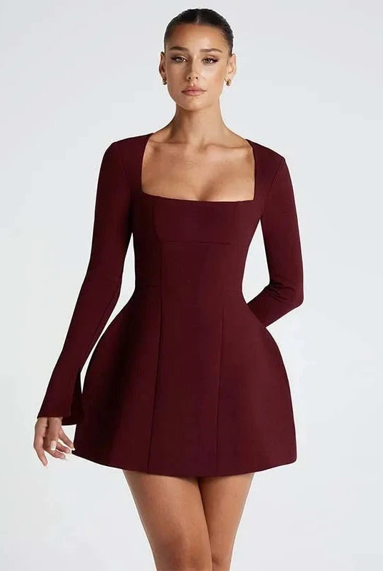 Red women's mini dress with fit and flare style from Lumina Wear, featuring a stylish and flattering silhouette.