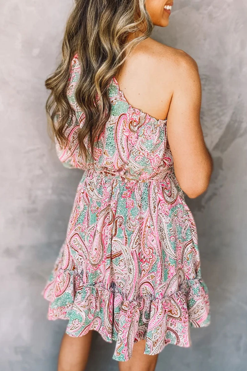 Lumina Vancouver Astra pink one-shoulder mini dress, fitted style with sleek design and elegant shoulder detail.