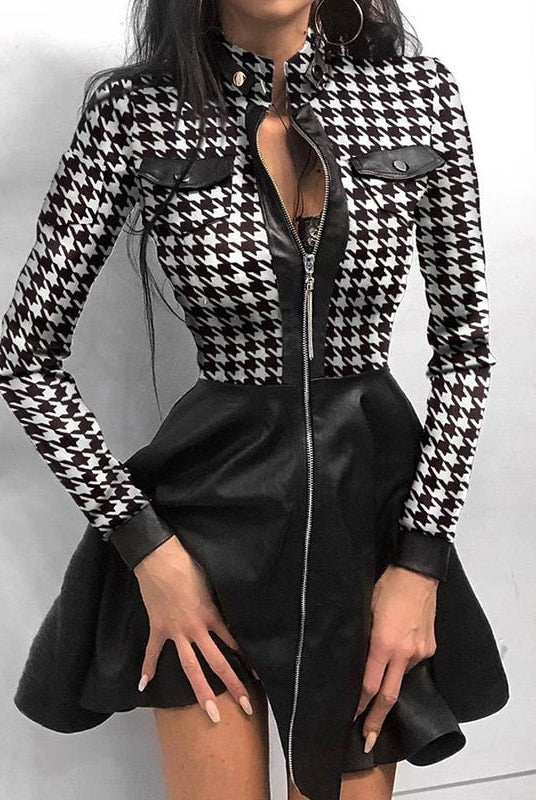 Black Astrid faux leather mini dress by Lumina Vancouver, fitted style with sleek leather-look fabric and short hem.
