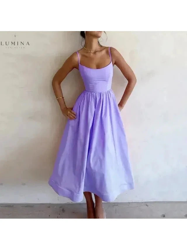 Pink Athena Graceful Dress by Lumina Vancouver, elegant wedding guest dress with a flowing silhouette and delicate details.