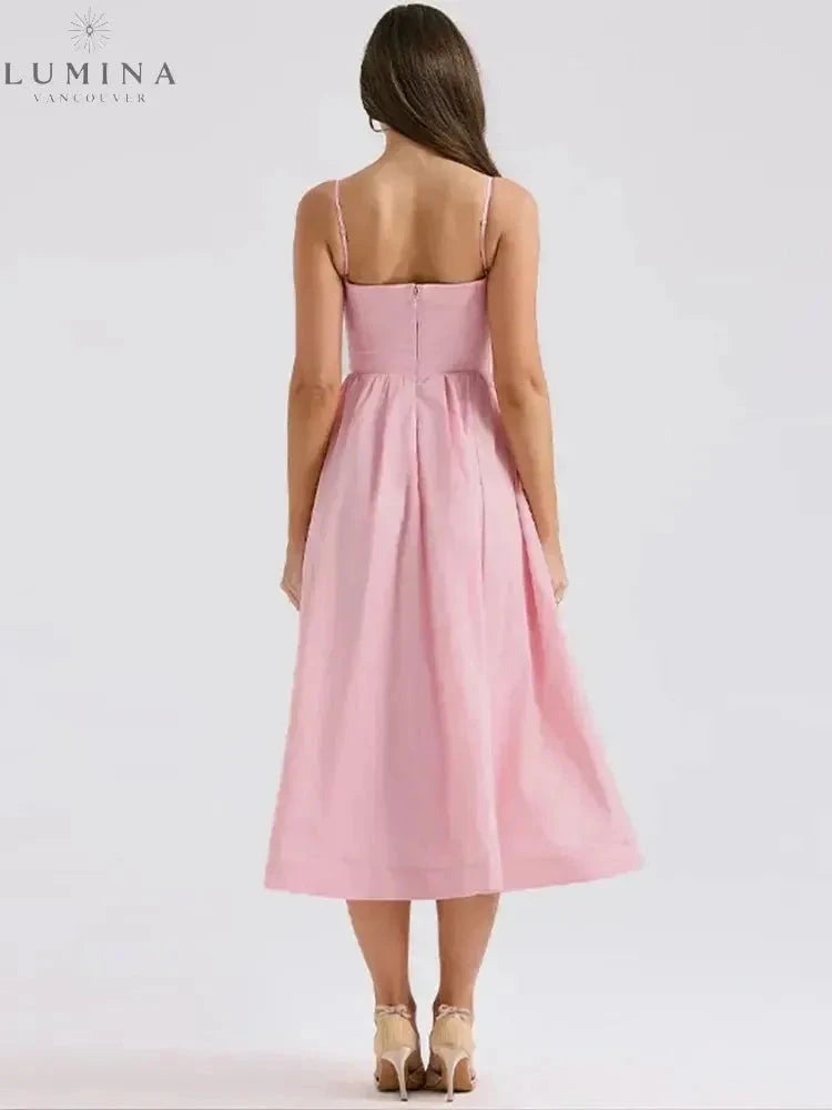 Pink Athena Graceful Dress by Lumina Vancouver, perfect for wedding guests, featuring elegant fabric and a flattering fit.