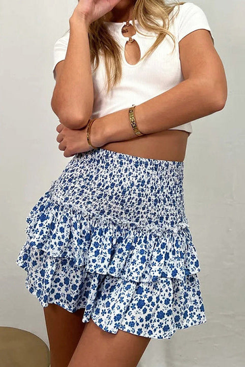 Dark pink Aurelie bohemian skirt with playful ruffles and vibrant print, designed for women by Lumina Wear.