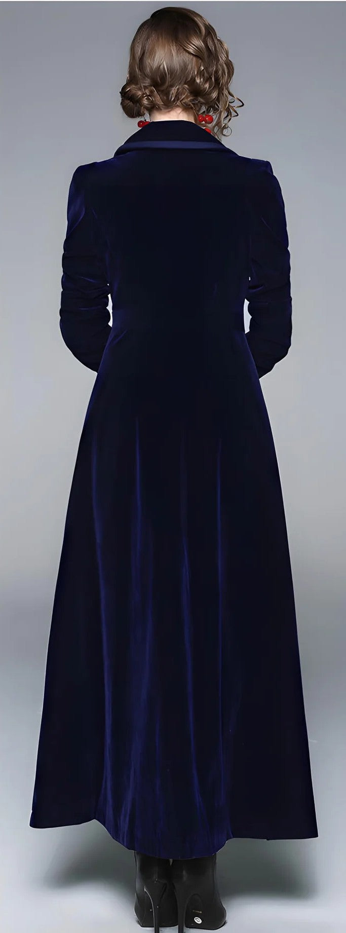 Aurora | Double-Breasted Long Coat in Midnight Blue Velvet - Lumina - Lumina Vancouver