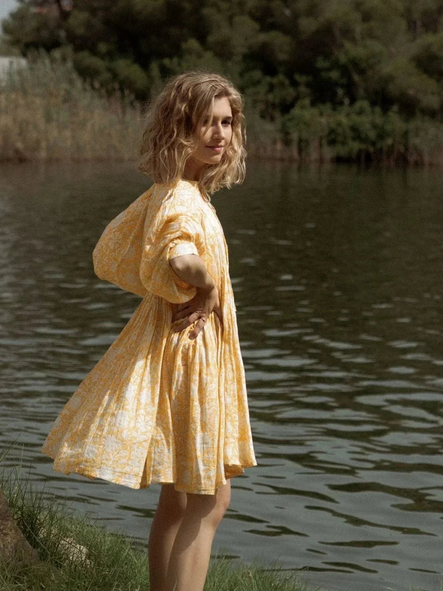 Blue Aurora Flow Boho Floral Women's Mini Dress by Lumina Vancouver, featuring a flowy floral pattern and bohemian style.