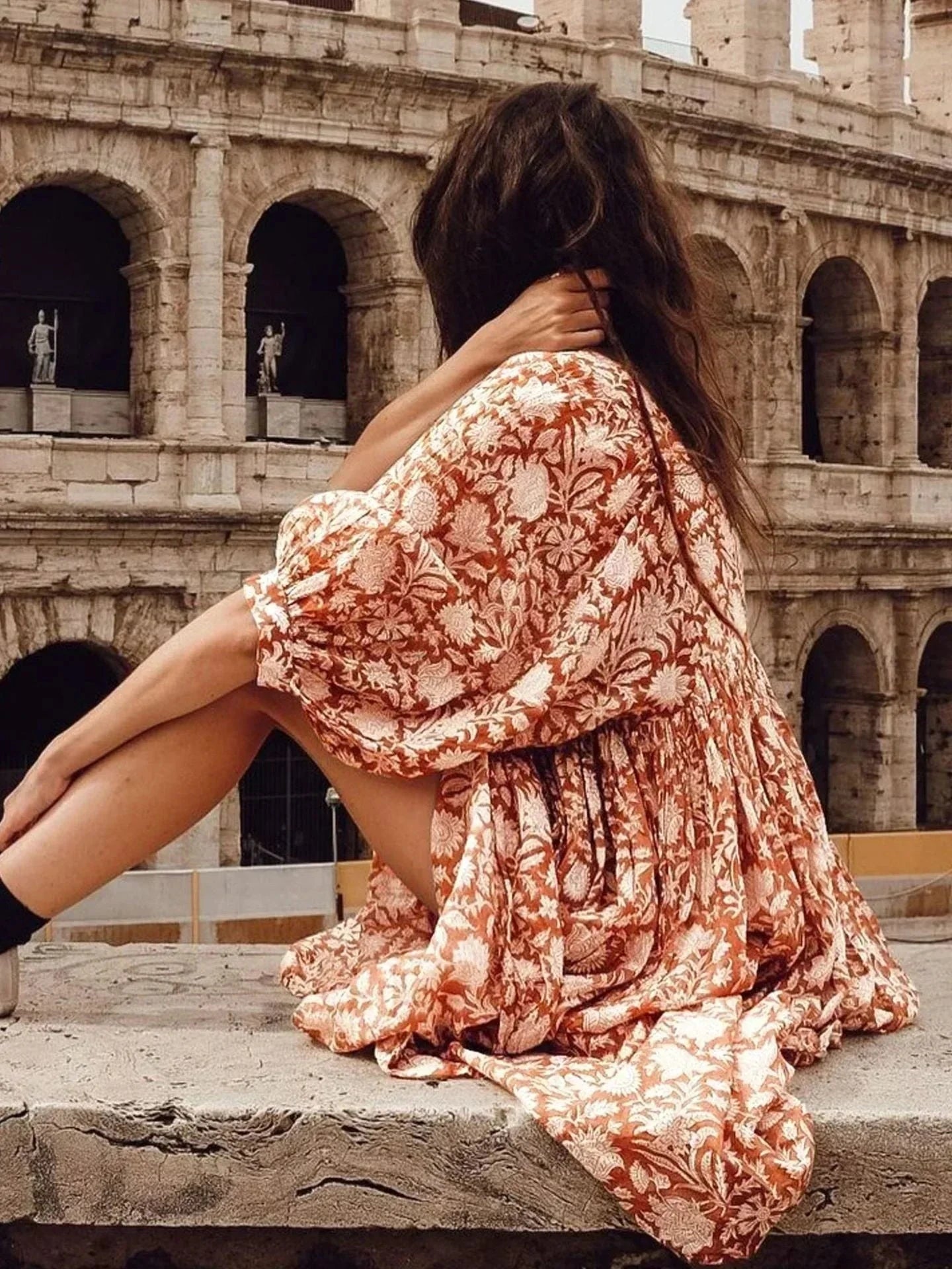 Blue Aurora Flow Boho Floral mini dress for women by Lumina Vancouver, featuring a flowy, bohemian floral pattern.