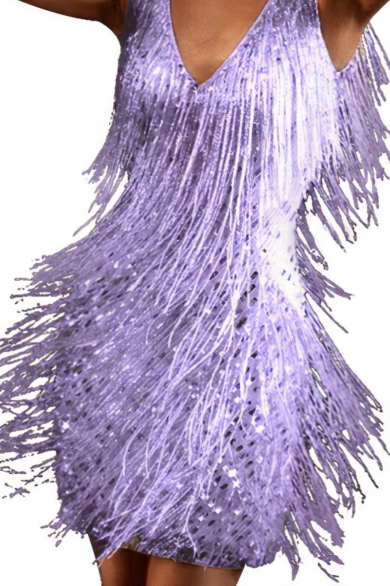 White Lumina Vancouver Elina mini dress with sparkling sequined fringe and fringe detailing, perfect for stylish evening wear