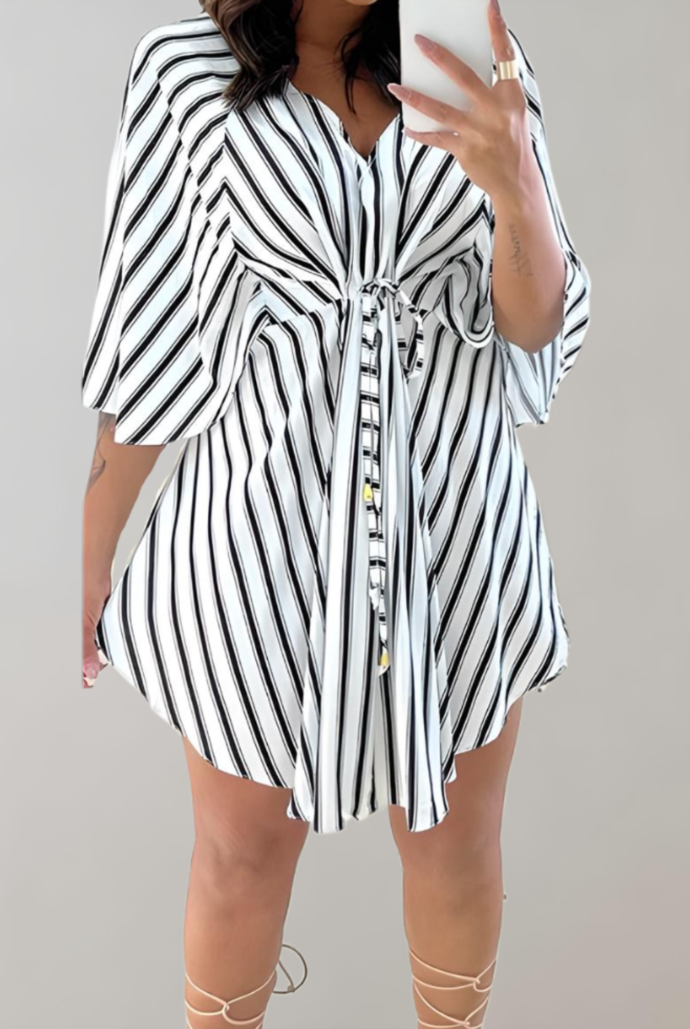 Orange Aurora Kaftan Dress by Lumina Vancouver, V-neck lightweight mini dress with flowing fabric and relaxed fit.