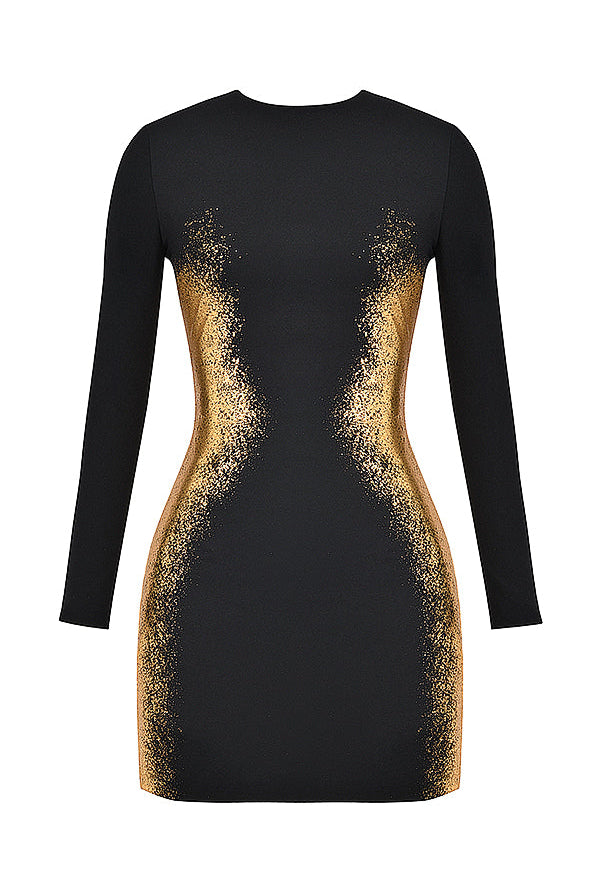 Black Aurora Nightfall bodycon mini dress by Lumina Vancouver, featuring a fitted silhouette and stylish design.