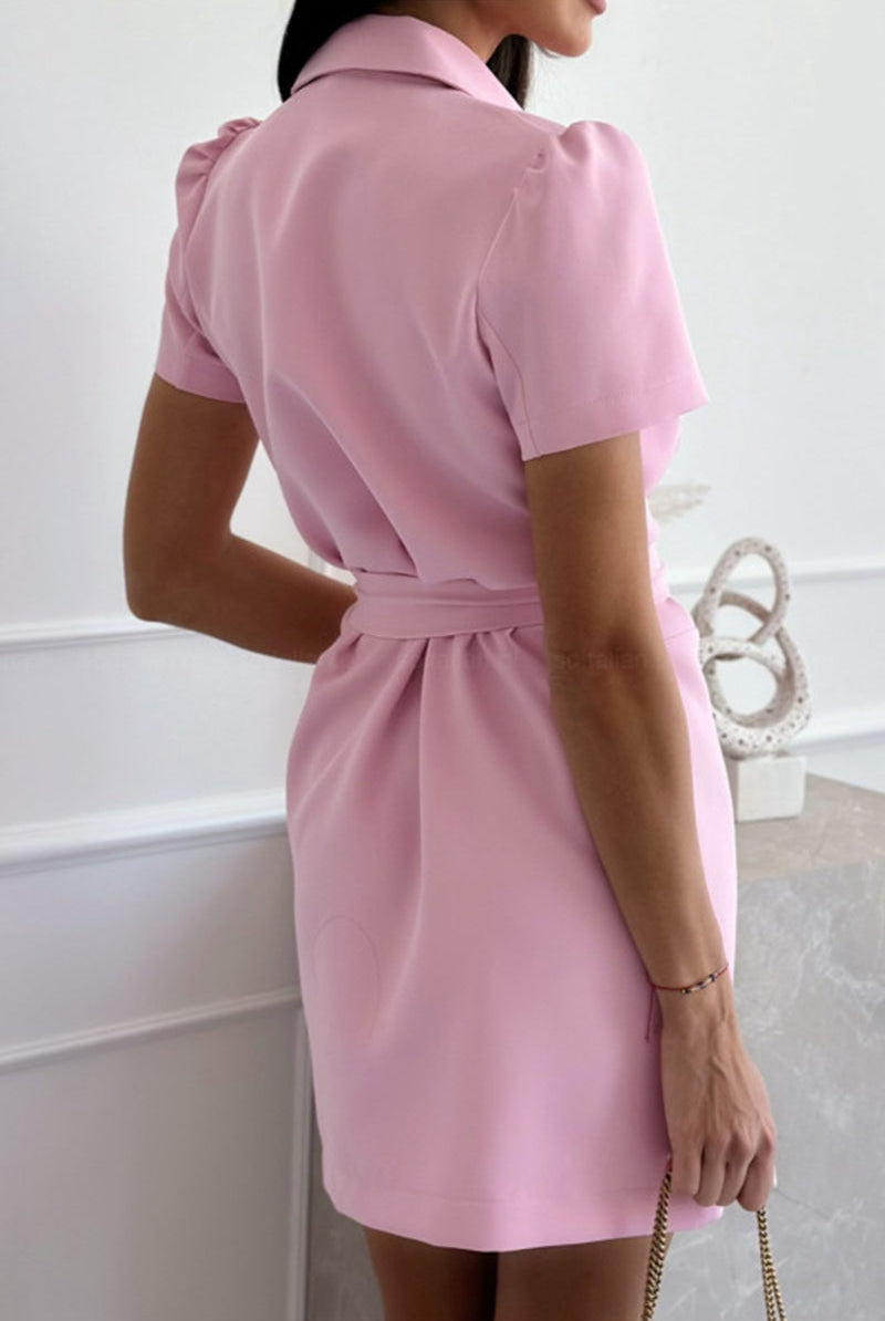 Rose-red Aurora Valentina blazer dress by Lumina Vancouver, featuring a fitted mini dress with stylish blazer details.