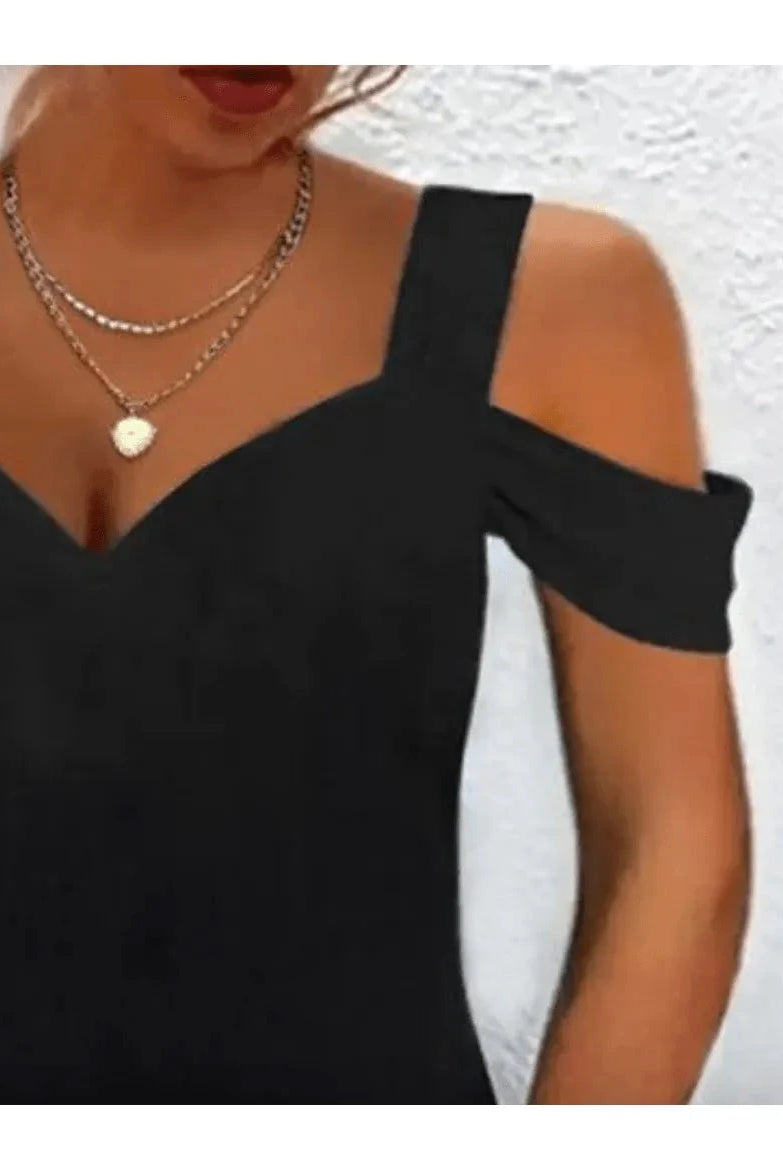 Lumina Vancouver Avril™ Chic Off-Shoulder Dress in black, stylish and elegant, perfect for special occasions and trendy fashion.