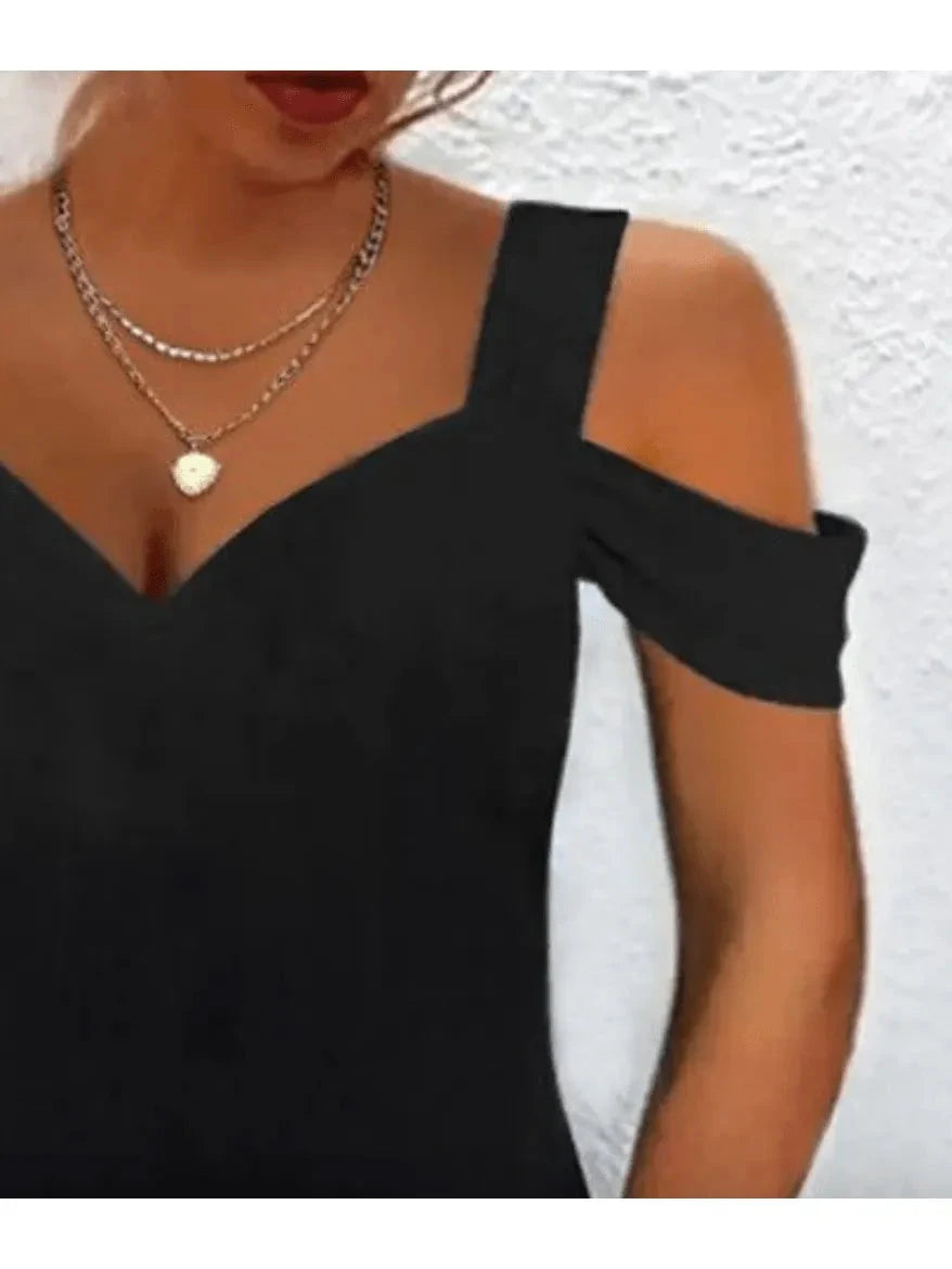 Lumina Vancouver Avril™ Chic Off-Shoulder Dress in black, stylish and elegant, perfect for special occasions and trendy fashion.
