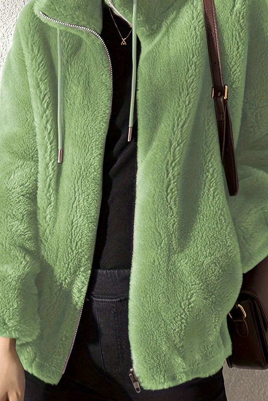 Beatrice plush teddy fleece jacket with high collar in khaki, Lumina Wear, featuring a cozy, soft texture and stylish design.