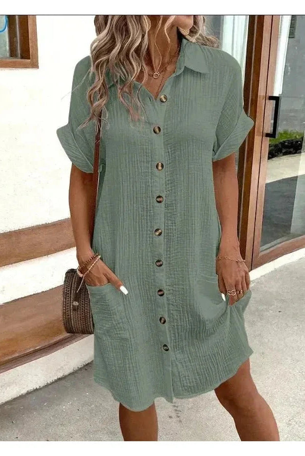 Beatrice™ stylish white polo dress by Lumina Vancouver, shown on model, perfect for casual or chic summer wear.