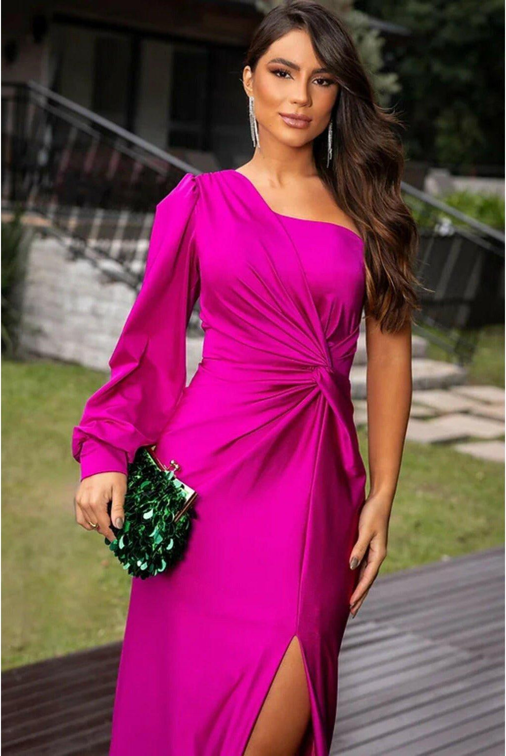 Olive green Becca elegant satin maxi dress by Lumina Wear, featuring a flowing design perfect for formal occasions.