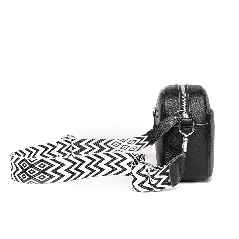 Lumina Wear Bella chic compact black leather shoulder bag, stylish handbag with sleek design and adjustable strap.