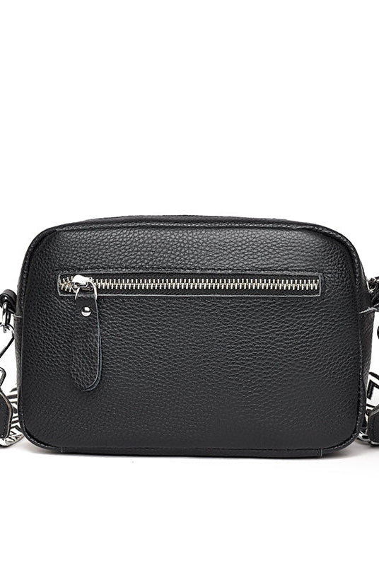 Lumina Wear Bella chic compact black leather shoulder bag for women, featuring a stylish design and versatile hand-held option.