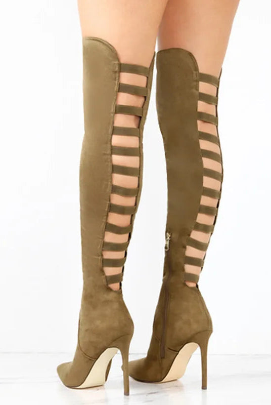 Black high heel boots for women with daring cutouts, from Lumina Wear, featuring stylish ankle-high design and pointed toe.