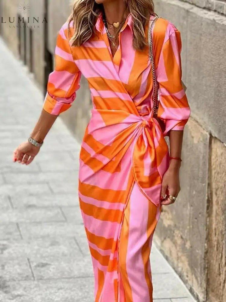 Orange and pink Belle Sunshine Dress from Lumina Wear's summer dress collection, featuring a stylish design for warm-weather occasions.