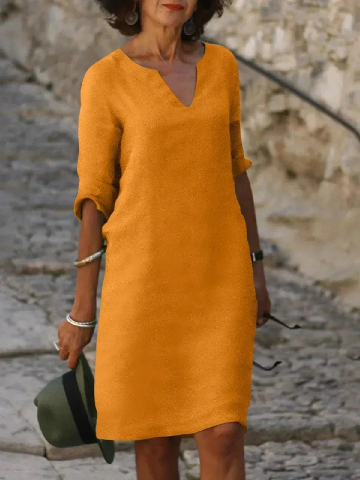 Black Beth™ relaxed V-neck dress by Lumina Vancouver, featuring a comfortable fit and stylish design.