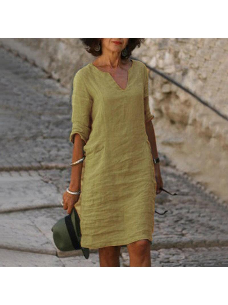 Black Beth™ Relaxed V-Neck Dress by Lumina Vancouver, lightweight and comfortable for casual wear.