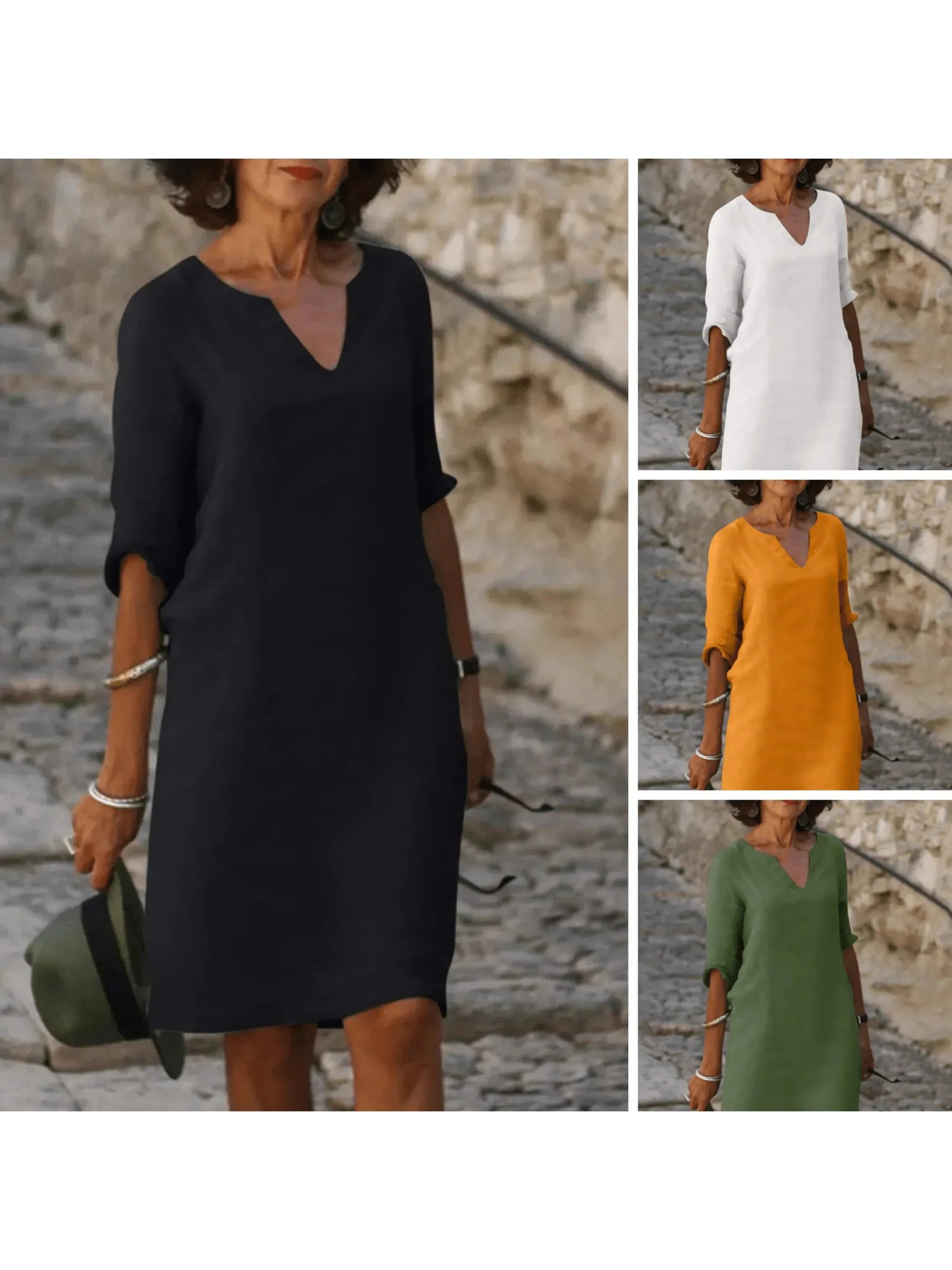 Black Beth™ relaxed V-neck dress by Lumina Vancouver, casual fit with flowing fabric, perfect for everyday wear.