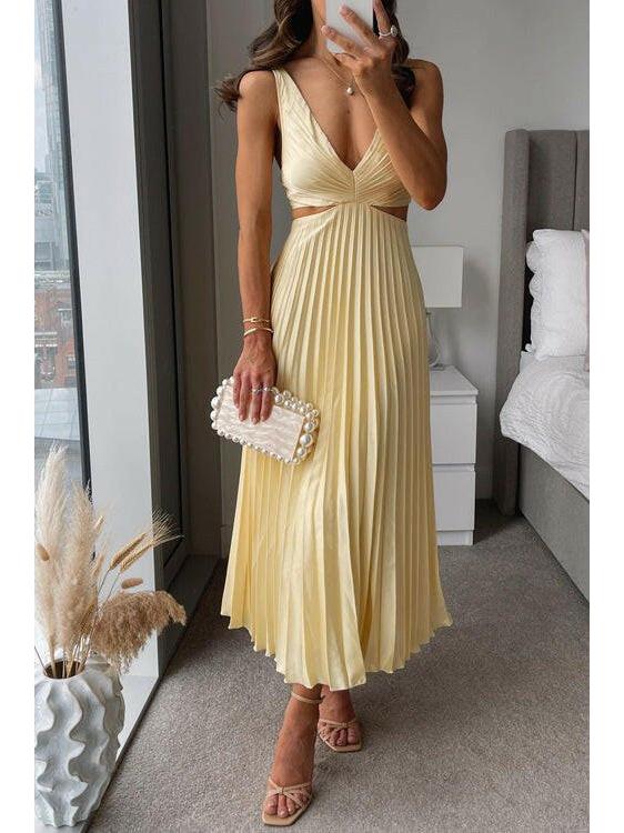 Yellow Bianca elegant chic dress by Lumina Vancouver, stylish and sophisticated for special occasions.