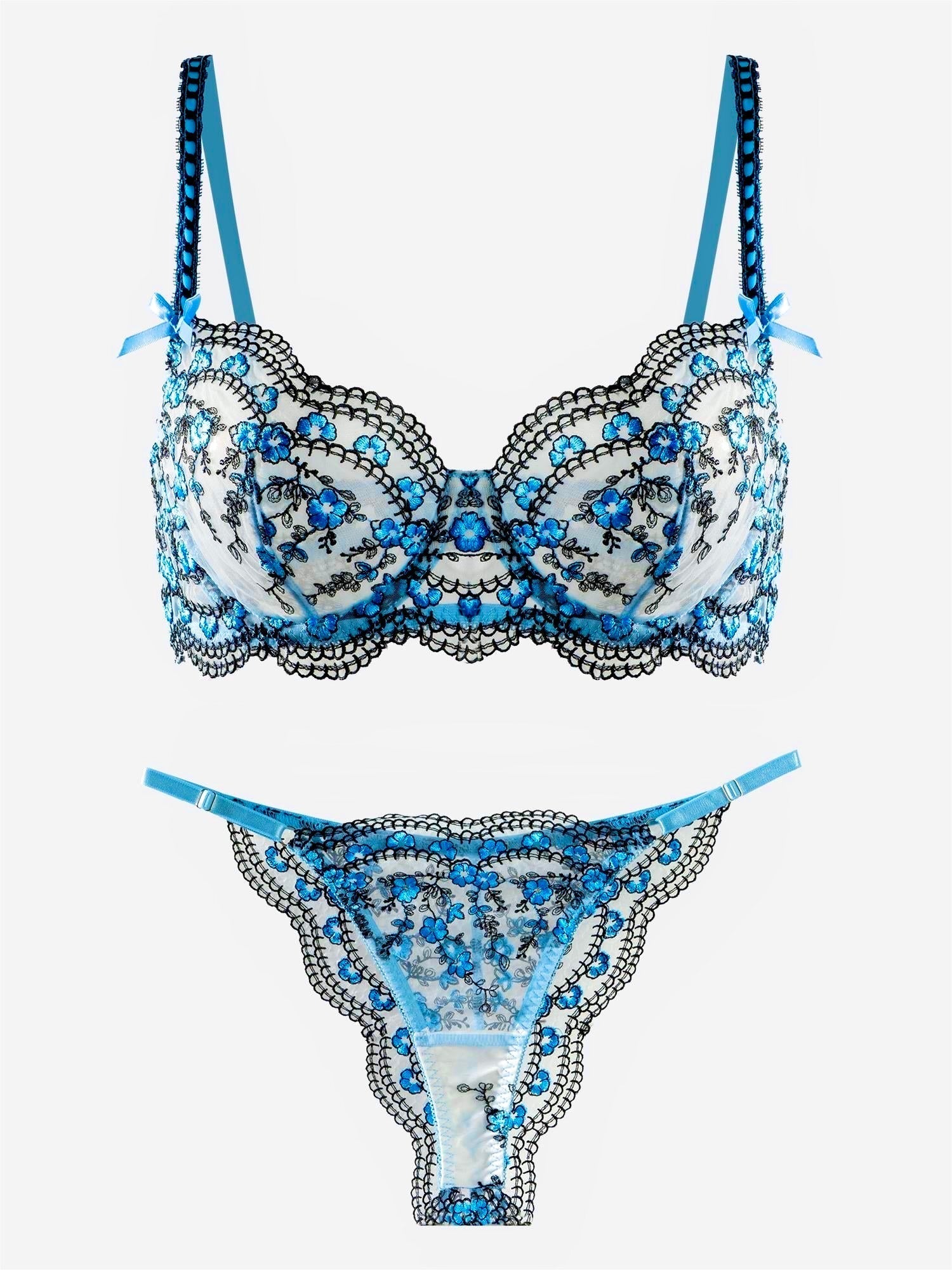 Lumina Vancouver Blossom Delights embroidery lingerie set, 2-piece with floral lace details, soft fabric, and delicate design.