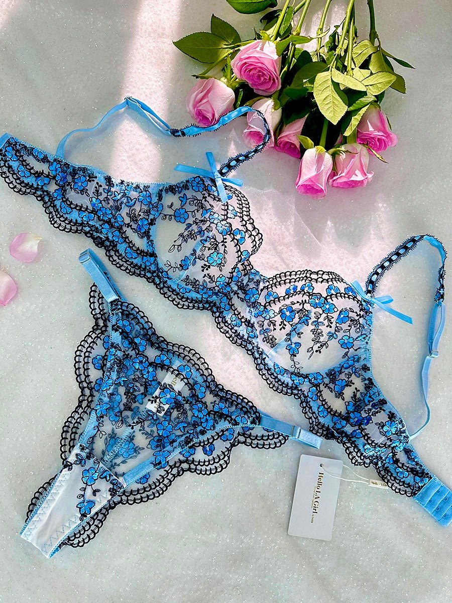 Lumina Vancouver Blossom Delights embroidery lingerie set, 2-piece with delicate floral embroidery in soft pastel colors.