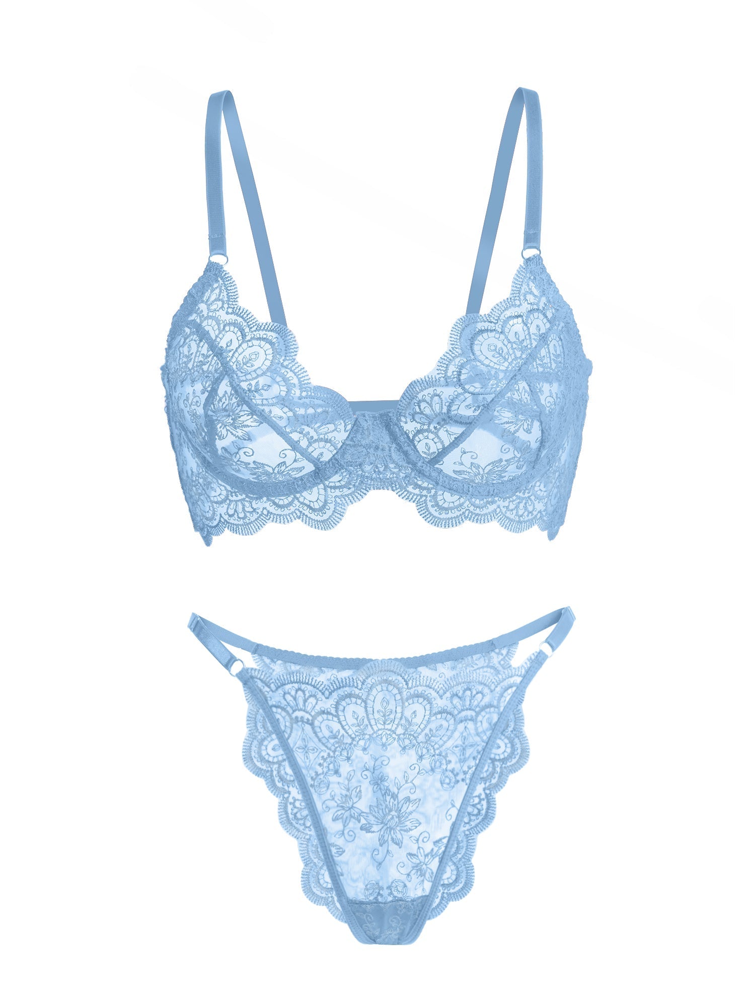 Blue Exquisite Lace Lingerie Set by Lumina Vancouver, 2-piece set featuring delicate lace details and matching bra and panties.