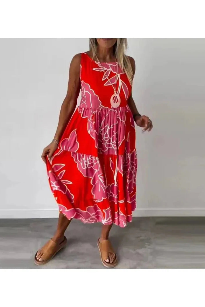 Brown CAITLYN™ sleeveless maxi dress by Lumina Vancouver, flowing design, perfect for summer or casual occasions.
