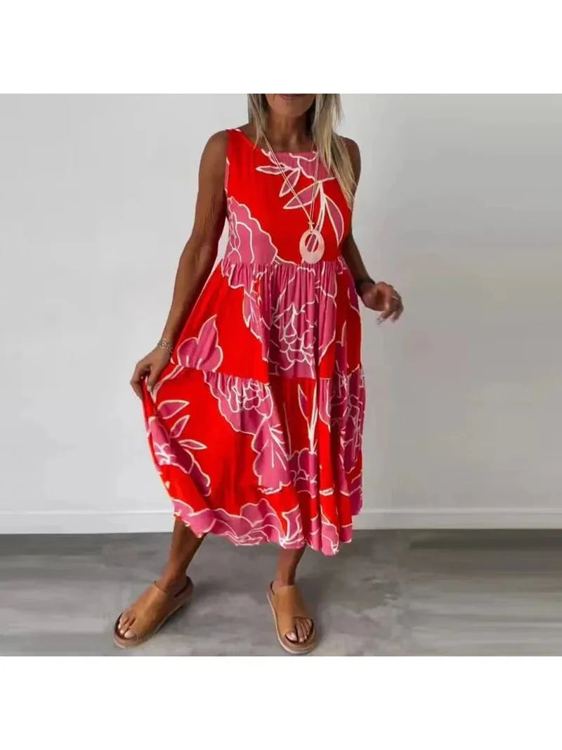 Brown CAITLYN™ sleeveless maxi dress by Lumina Vancouver, flowing design, perfect for summer or casual occasions.