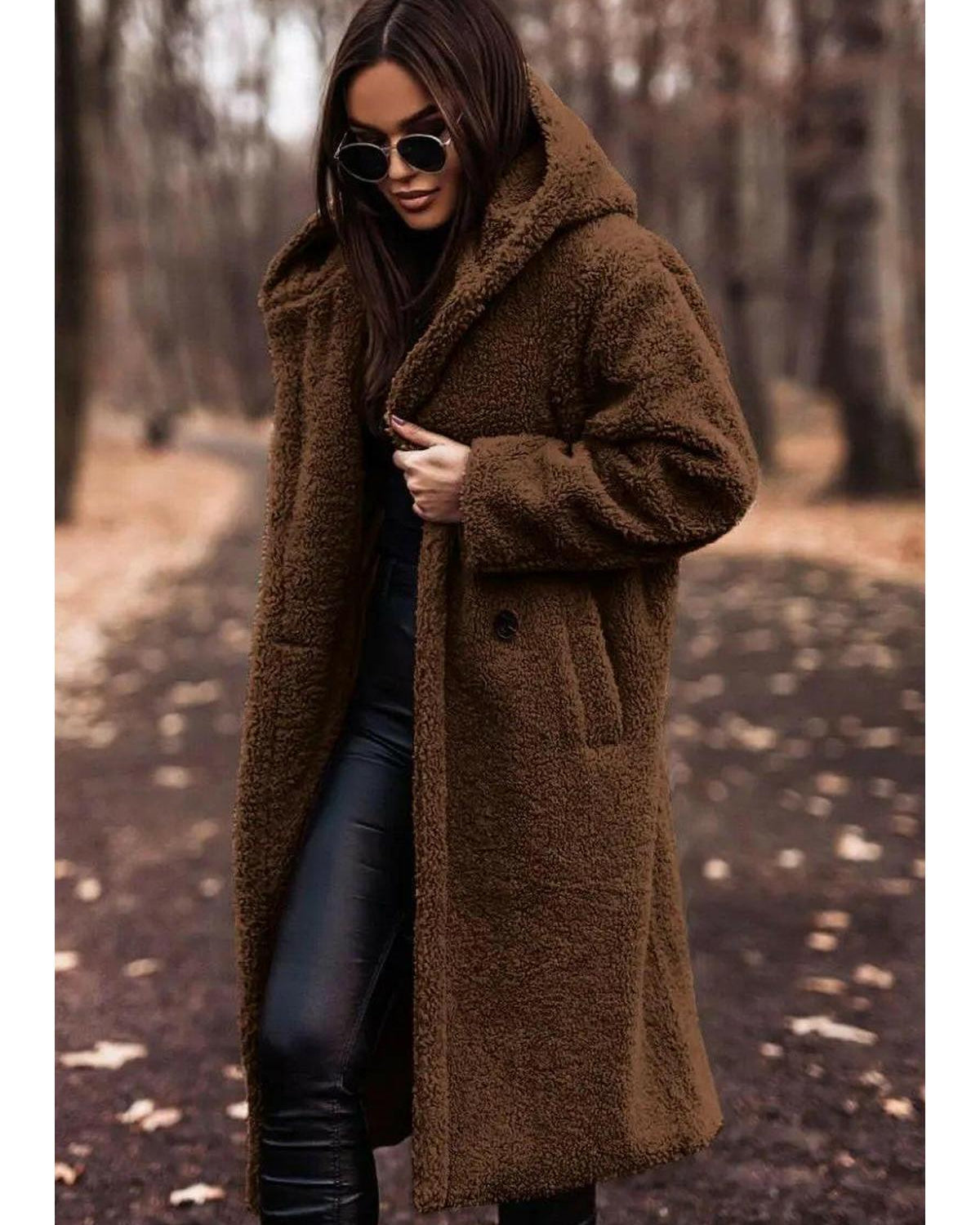 Beige Carol winter cozy coat by Lumina Wear, featuring a warm, stylish design with a high collar and plush fabric.