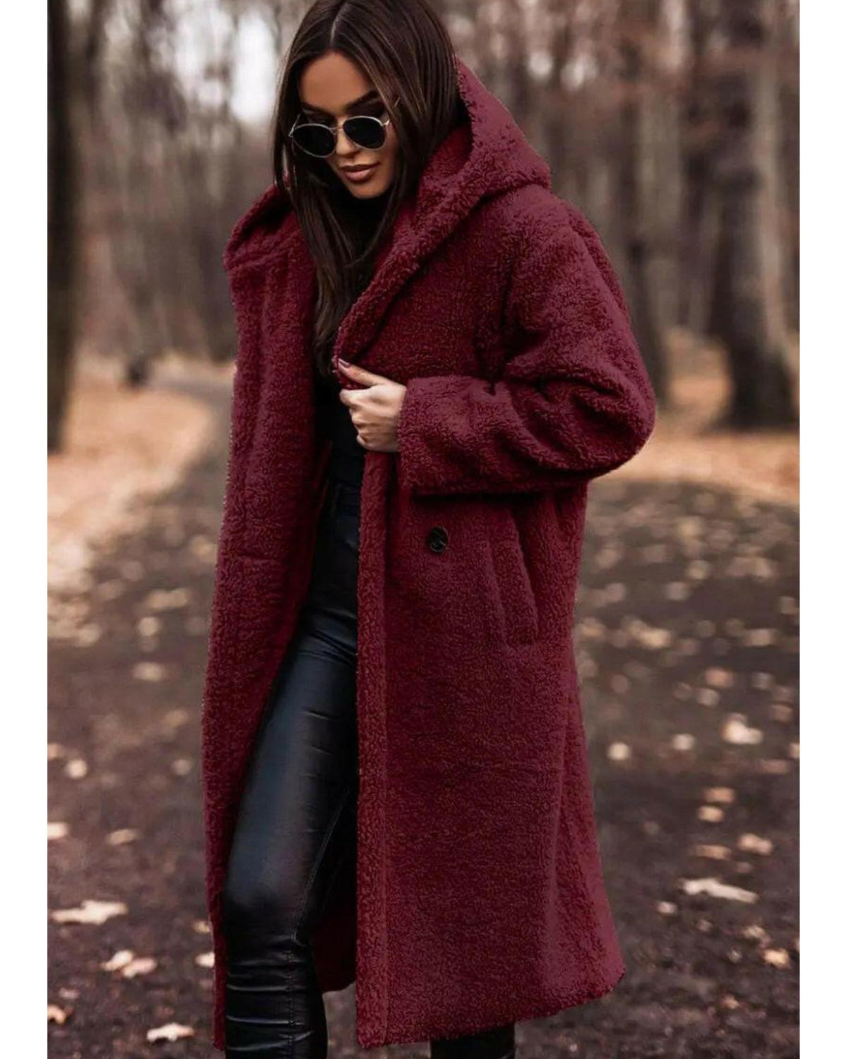 Beige Carol winter cozy coat by Lumina Wear, featuring a soft, warm design with a hood and stylish details.
