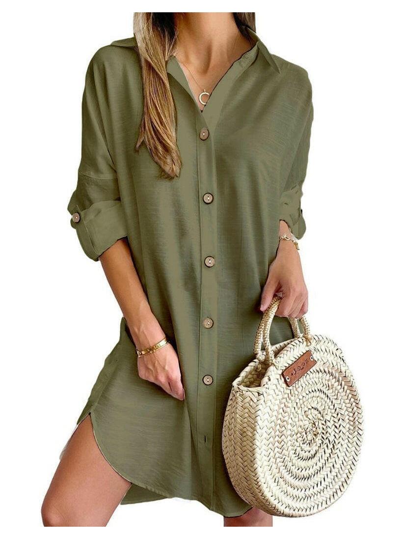 White Cassy™ Button-Up Shirt Dress by Lumina Vancouver, stylish and comfortable for casual wear.