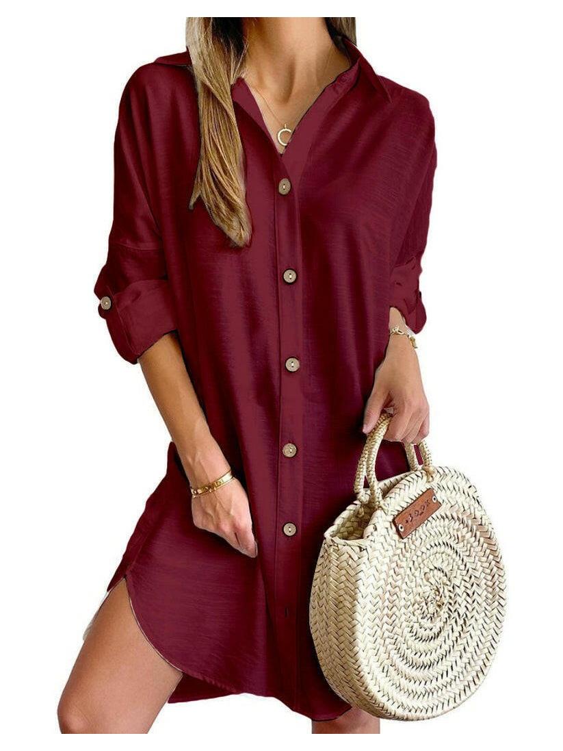 White Cassy™ Button-Up Shirt Dress by Lumina Vancouver, casual and stylish, with a classic collar and button details.