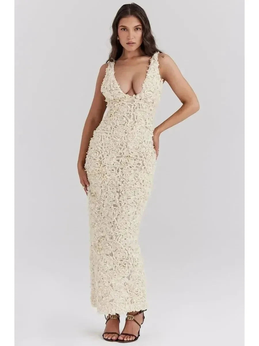 Lumina Vancouver Catalina Glamour A-Line Floral Maxi Dress for wedding guests, featuring a flowy silhouette and vibrant floral pattern.