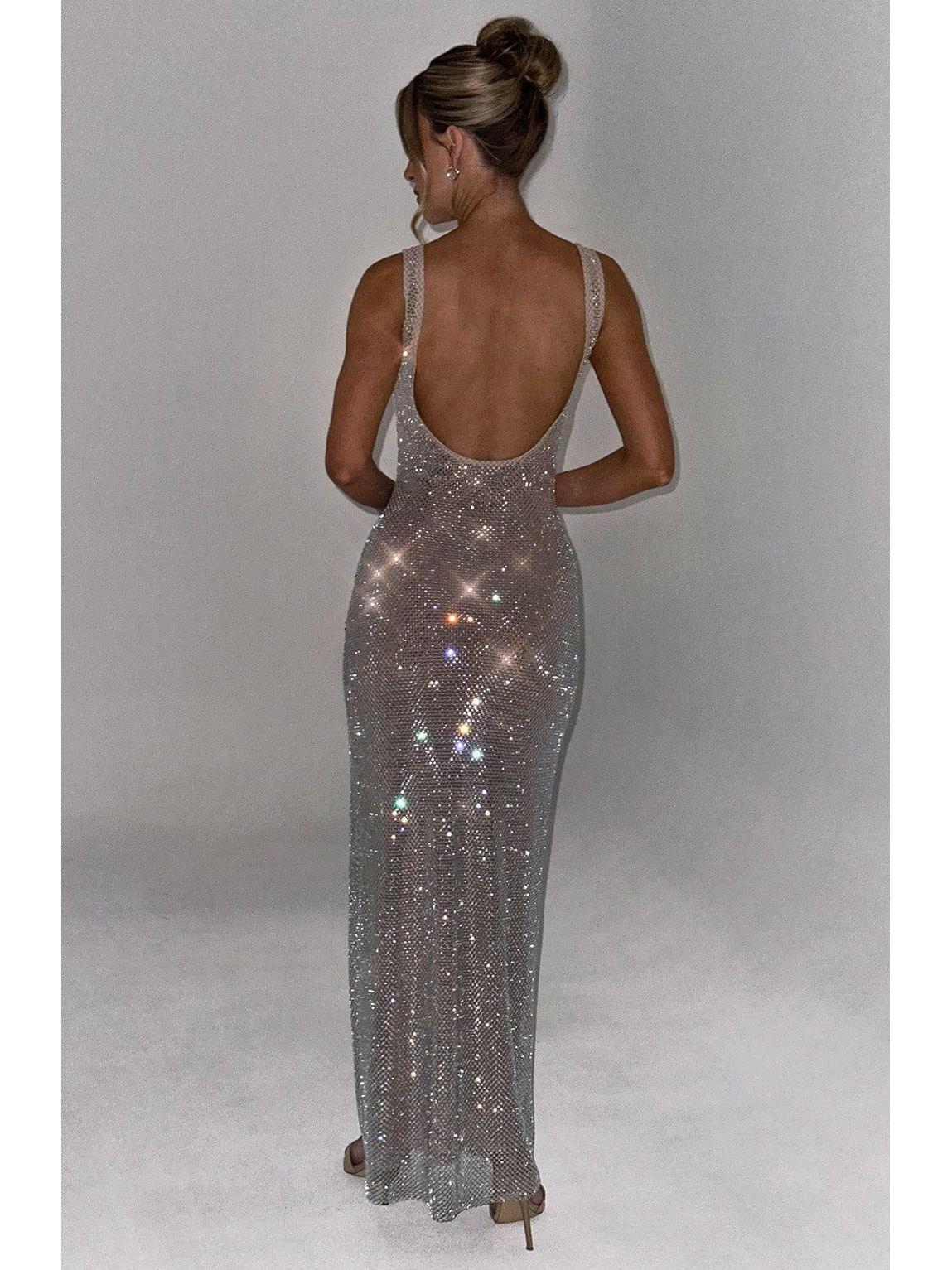 Lumina Vancouver Catherine Sparkling Maxi Dress with shimmering fabric and elegant design, perfect for formal occasions.
