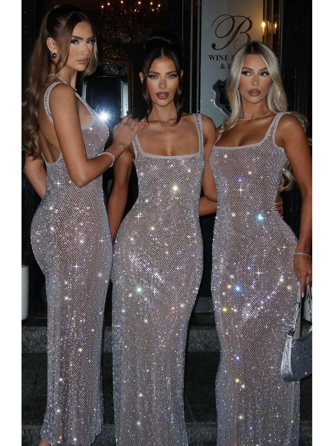 Lumina Vancouver Catherine sparkling maxi dress, elegant evening gown with shimmering fabric, full-length style, for special occasions.