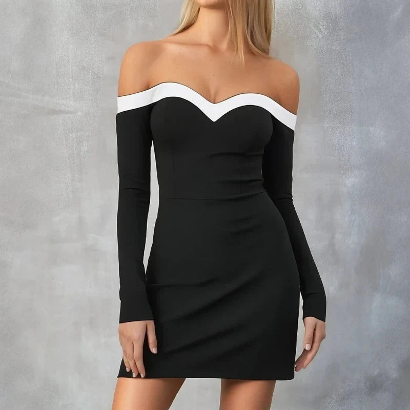 Black Celeste Moonstone bodycon mini dress by Lumina Vancouver, fitted design with a sleek, elegant silhouette.