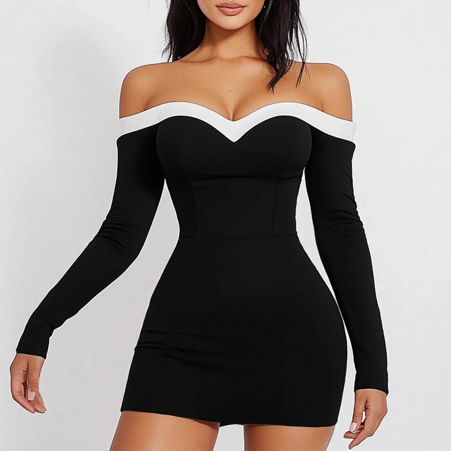 Black Celeste Moonstone bodycon mini dress by Lumina Vancouver featuring a sleek fit and elegant design.