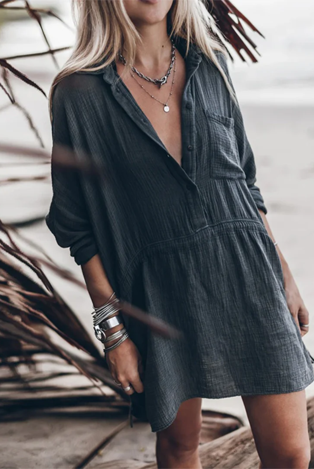 Lumina Vancouver Celeste Ocean Breeze mini shirtdress in white, stylish and lightweight for casual wear.